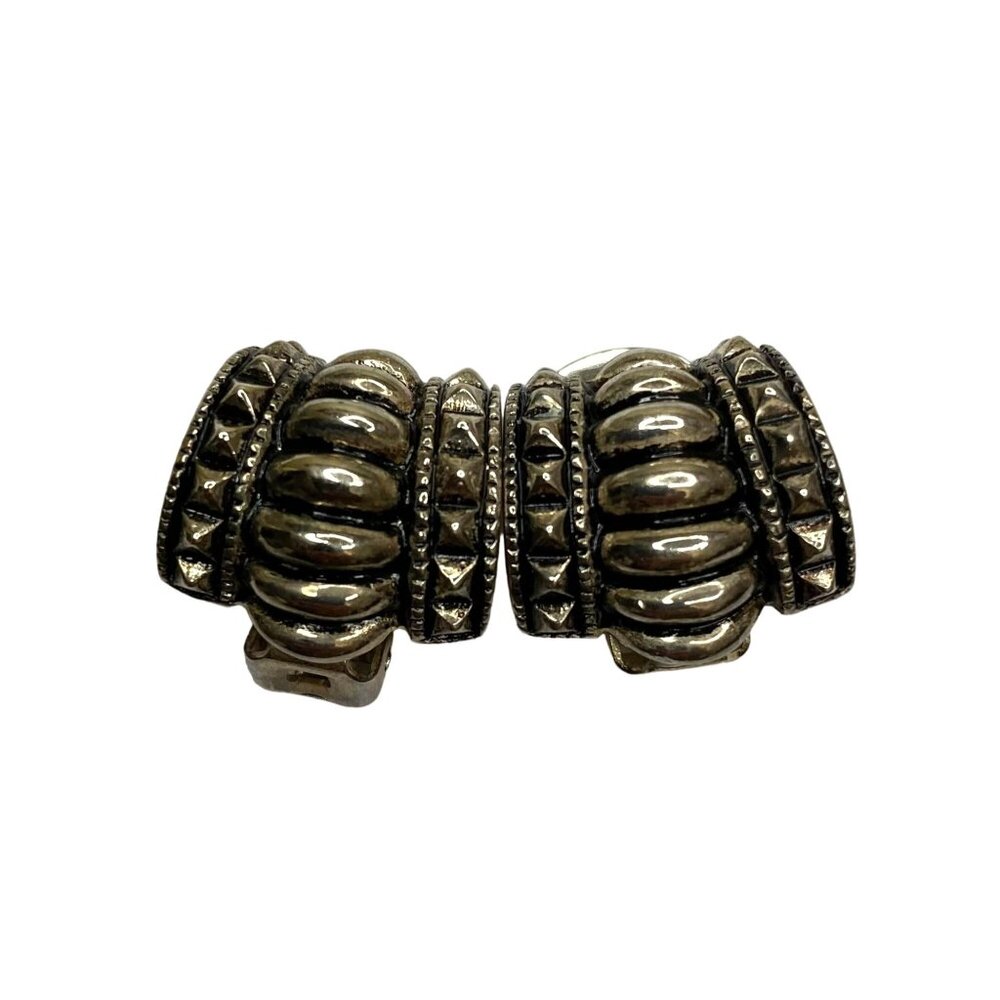 Metal Brutalist Vintage Clip on Earrings 1.5"